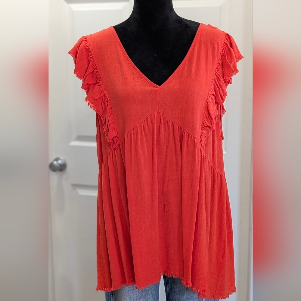 Women's Ruffled Red Top